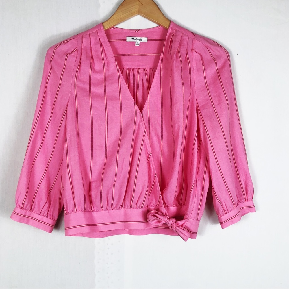 Madewell Wrap Cecilia Stripe Top | Pink Red | Size XSmall